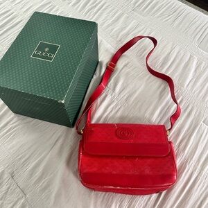 GUCCI Vintage Red Monogram Crossbody Bag with original Box and Dustbag